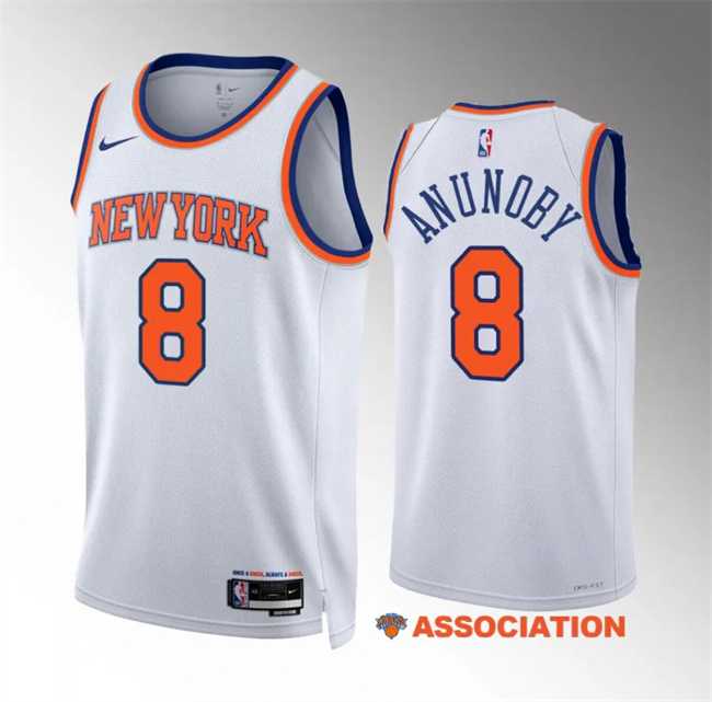 Men%27s New Yok Knicks #8 OG Anunoby White Association Edition Stitched Basketball Jersey Dzhi